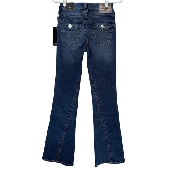 NWT True Religion Joey Flare Jeans Size 26 Medium Wash Flap Pockets Twist Hem - Picture 2 of 12